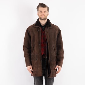 90&#39;s Brown Sheepskin Coat, Size L Vintage Shearling Coat, Retro Leather Coat, Yellowstone Coat, Rugged Western Sheep Coat, Mens Clothing