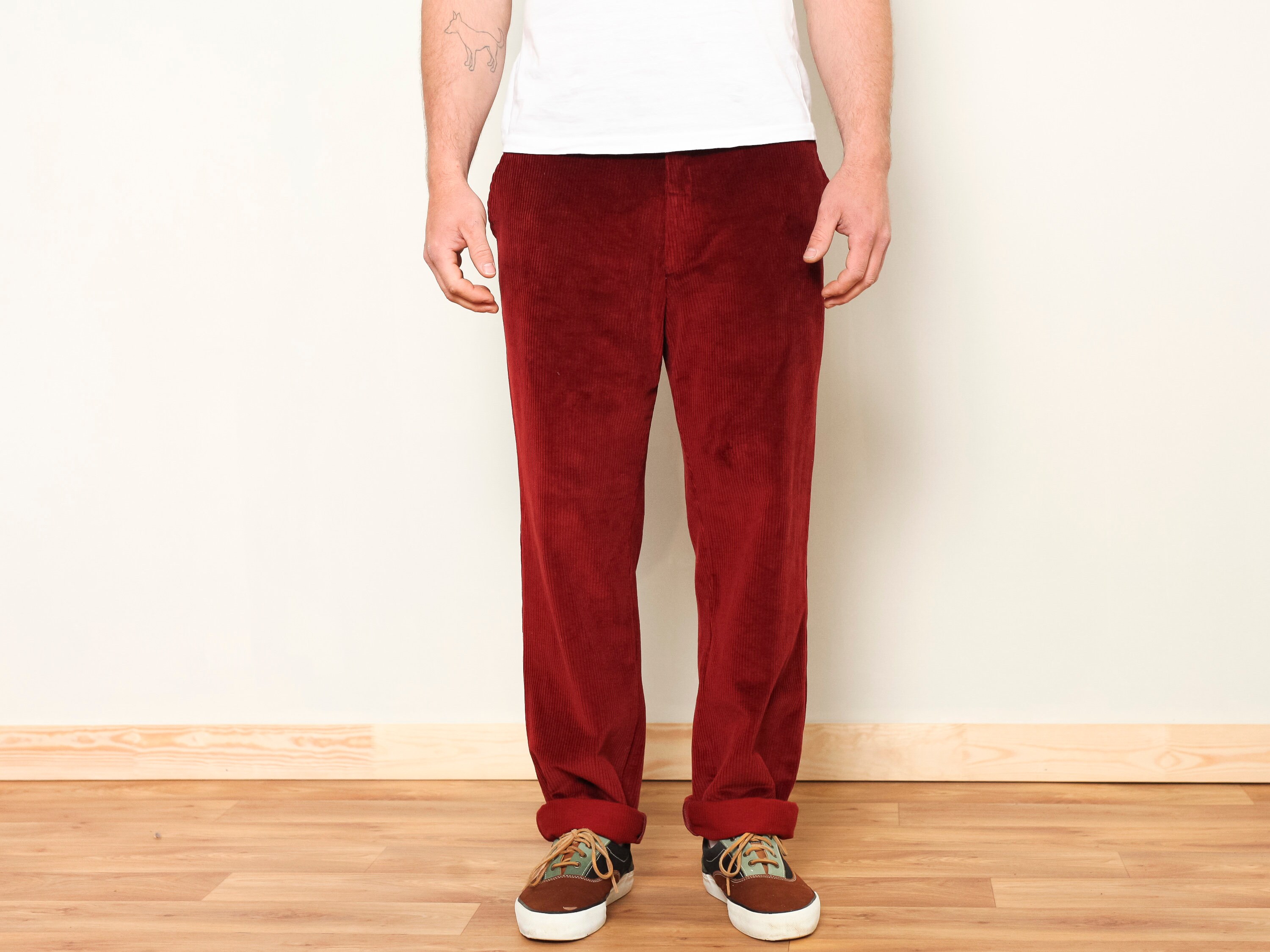 Red Corduroy Pants vintage 80s men cord pants cotton trousers men casual everyday trousers gift