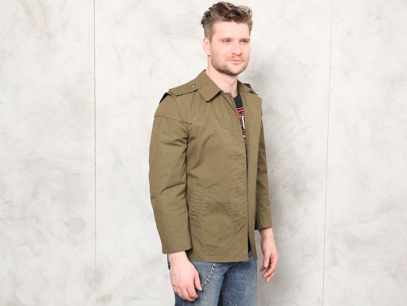 Vintage Army Jacket military surplus green army field jacket combat button up men clothing outerwear boyfriend gift size medium S image 1