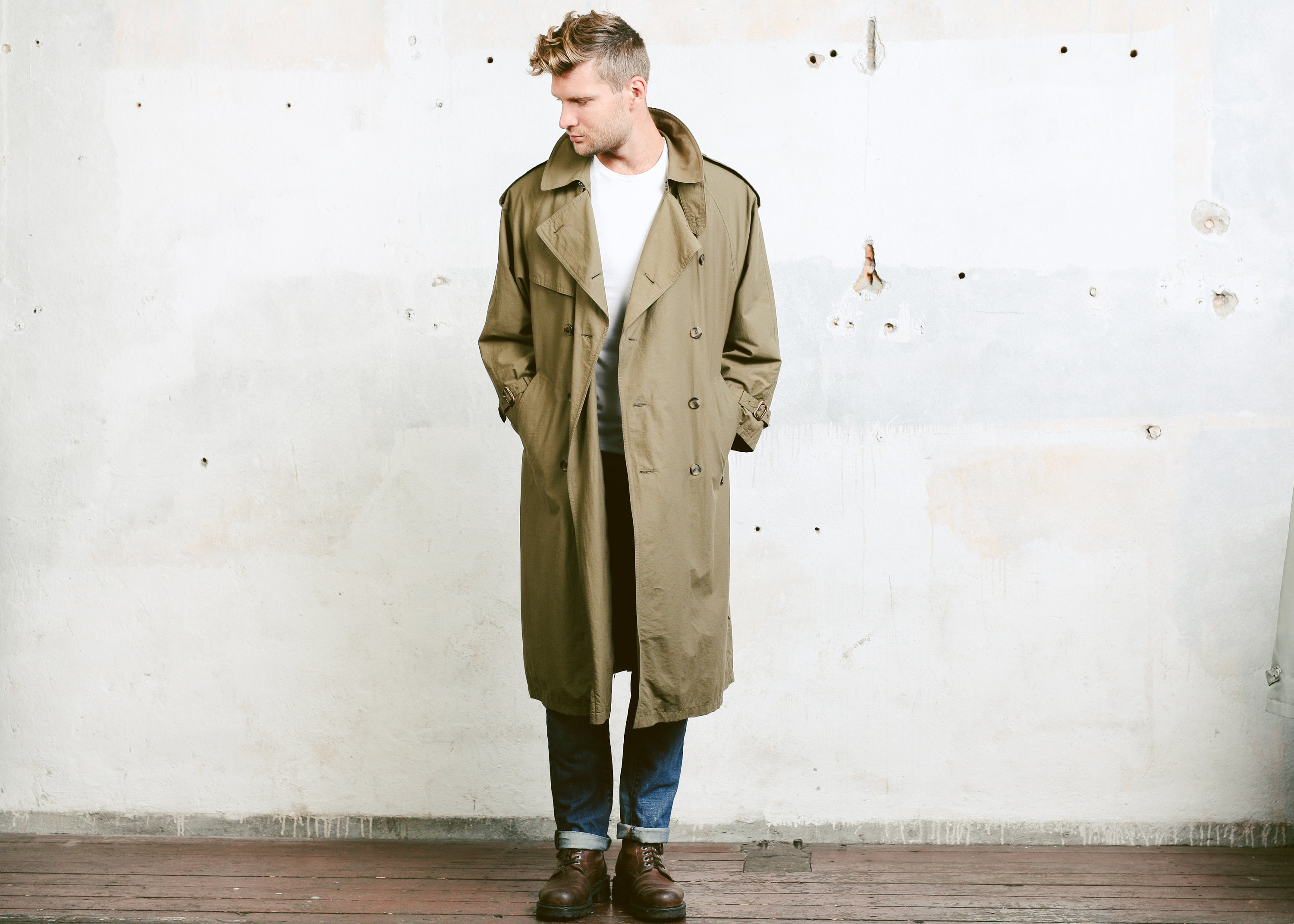 Men Gore Tex Trench Coat . Bugatti Khaki Green Long Jacket Mac Coat ...