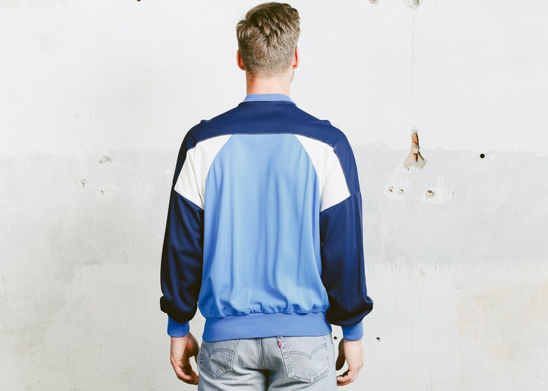 Medium Large Vintage TRACK Jacket 90s Men/'s Retro Sportswear Activewear Colourblock Rave Jacket Blue Snap Button Athleisure Bomber