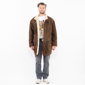 90s Brown Men&#39;s Sheepskin Coat, Size L Vintage Shearling Coat, Retro Leather Coat, Yellowstone Coat, Rugged Western Wear, Mens Clothing