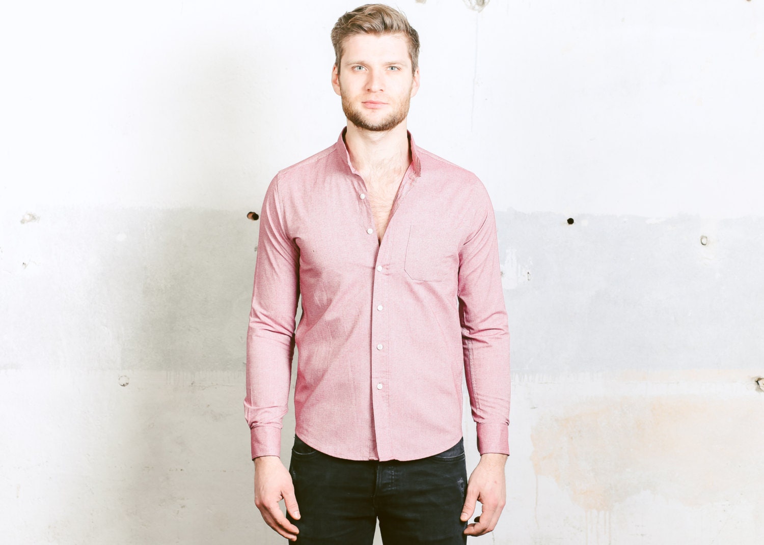 Vintage Band Collar Shirt . Men's Work 