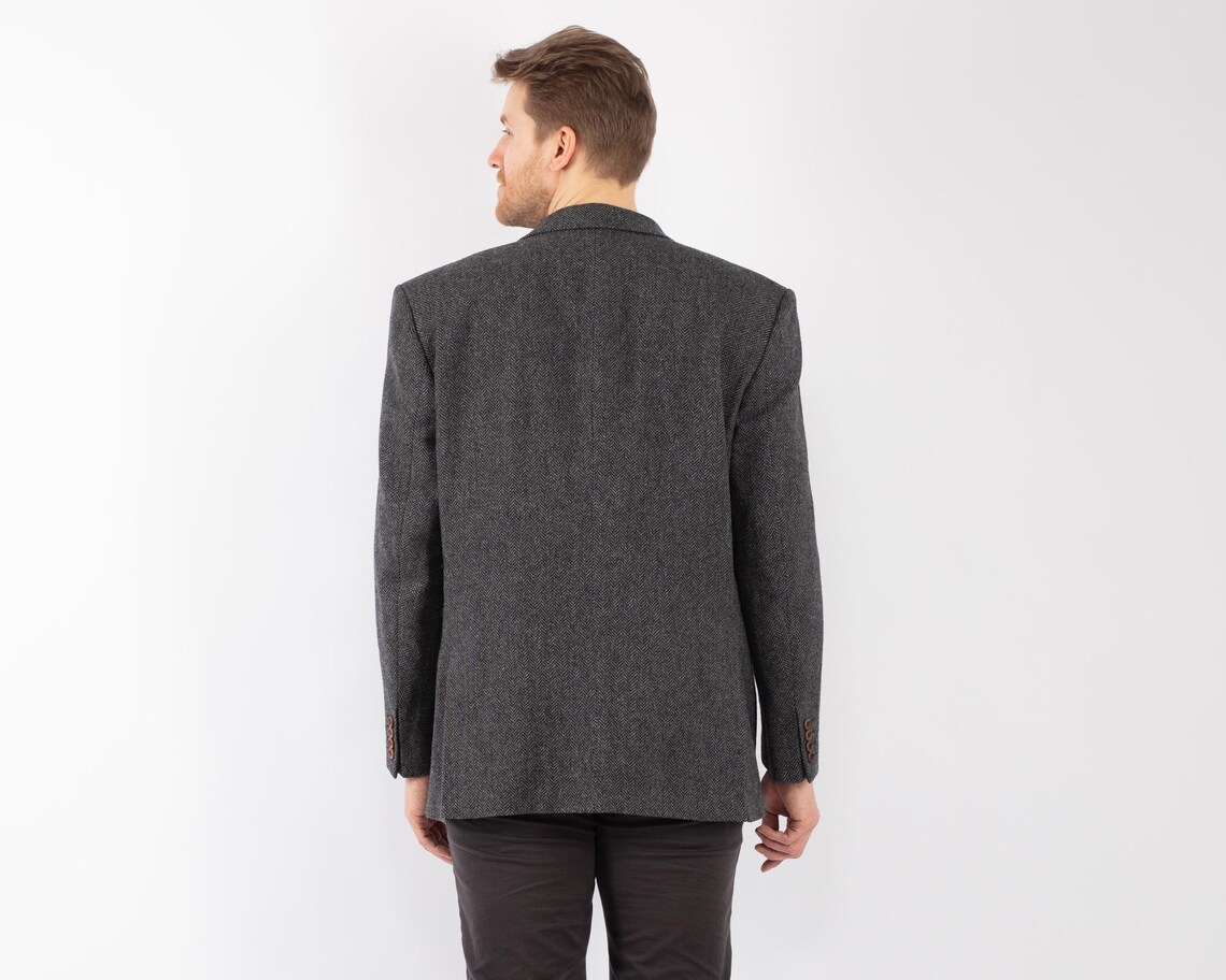 90s Vintage Gray Wool Blazer, Retro Sport Coat, Men's Size L/XL, foto 2 di 5