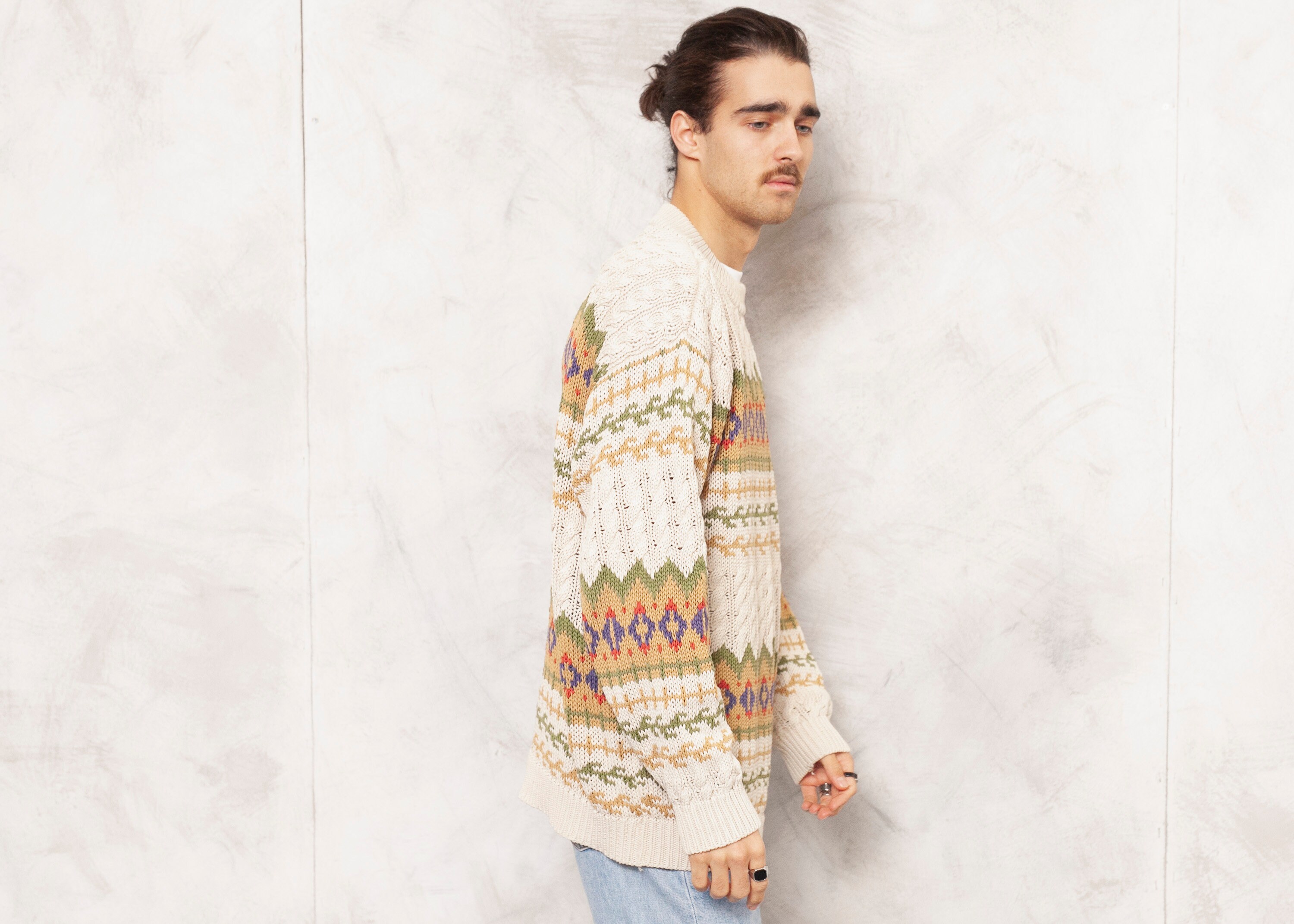 ESPRIT Christmas Sweater Vintage Boho Men Sweater Artist Knit Pullover