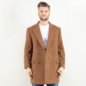 80s Classic Wool Overcoat in Beige, Vintage Men Collared 80s Classic Wool Overcoat in Beige, Vintage Men Collared