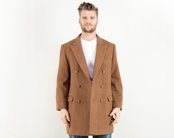 Casual Brown Wool Coat short vintage 80s classic men sherpa winter overcoat mac coat warm coat men retro coat size medium