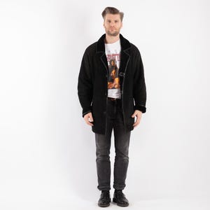 90&#39;s Men Black Sheepskin Coat, Size L Vintage Shearling Coat, Urban Sheepskin Coat, Yellowstone Coat, Vintage Western Ranch Wear