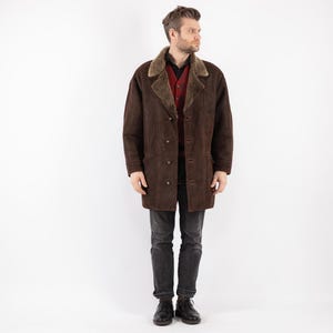 90&#39;s Brown Sheepskin Coat, Size XL Vintage Shearling Coat, Retro Leather Coat, Yellowstone Coat, Rugged Western Sheep Coat, Mens Clothing