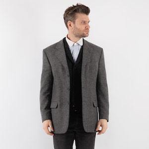 90er Jahre Herren Grauer Wollblazer, Größe M Vintage Wolljacke, Retro Sport Mantel, Wolljacke, Herrenbekleidung, Kulturerbe, Preppy Academia Blazer