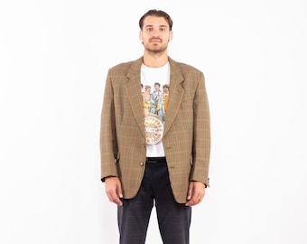 70s Vintage Plaid Wool Blazer Jacket, Retro Sport Coat, Men's Size L