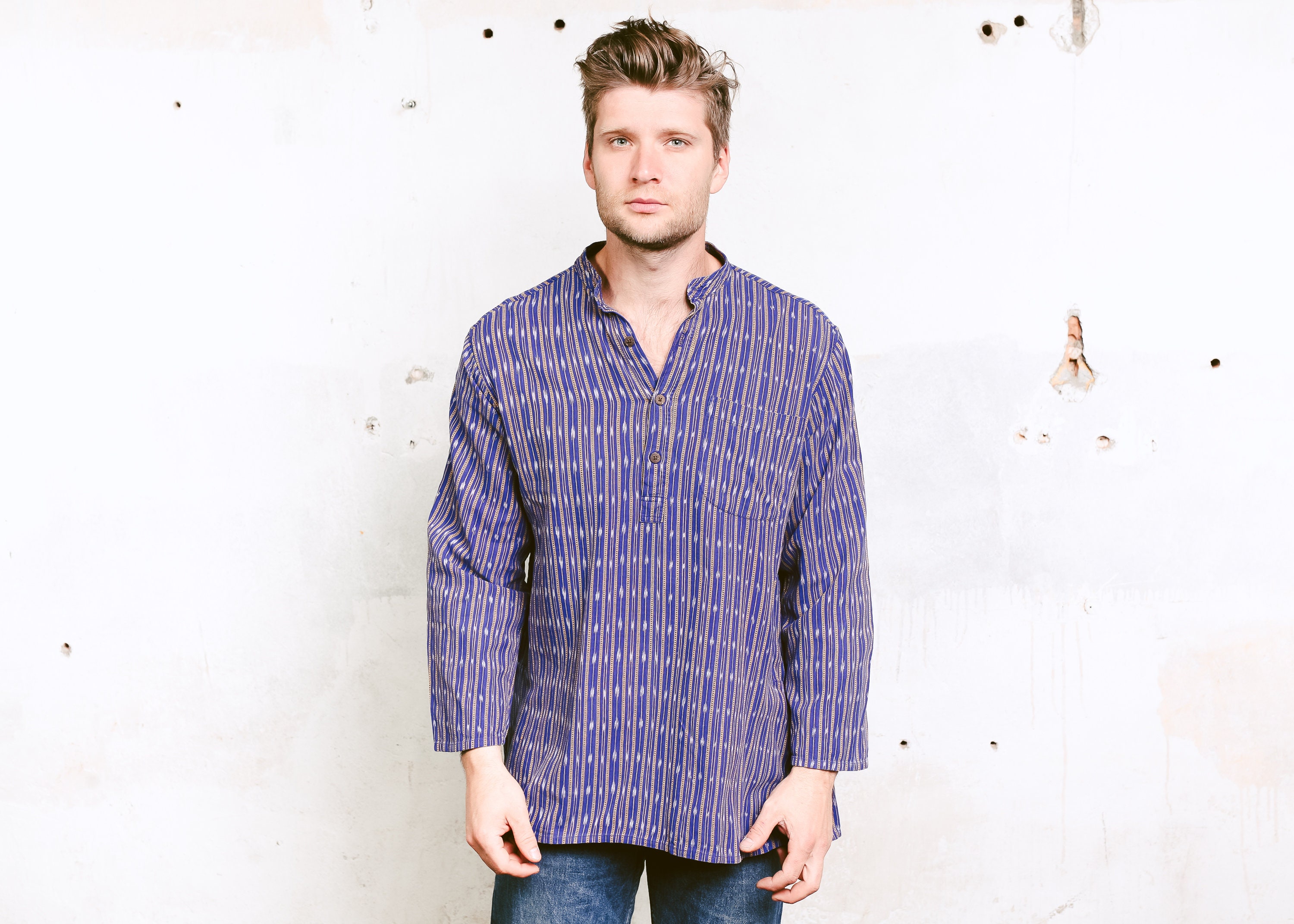 90s band collar shirt