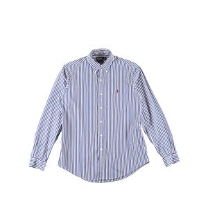 Vintage Ralph Lauren Blue Striped Shirt 2000s Button Down M Preppy Ivy League Cotton Shirt Mens Classic RL Shirt