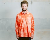 Custom TIE DYE 90 CORDUROY Shirt . Vintage Reworked Bleached Cord Button Down Jacket 1990s Grunge Orange Normcore Boyfriend Gift Idea . xxl