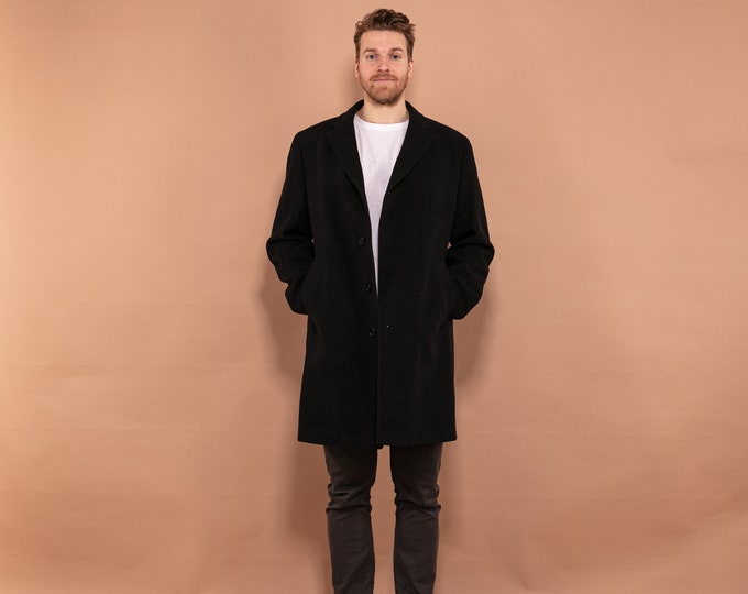 Wool Men's Coat 90s, Cashmere Wool Blend Coat In Gray Size L, Vintage Wool Coat, Autumn Wool Coat, 90s Office Coat, Elegant Minimalist Coat,