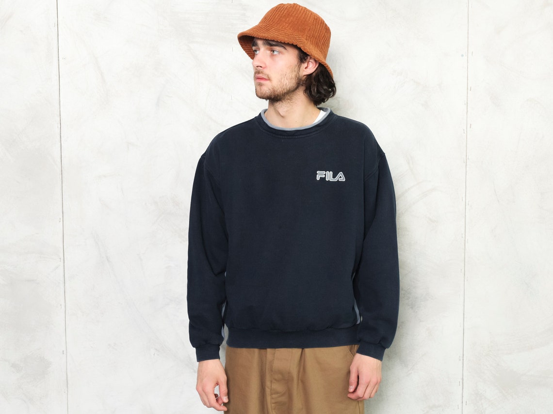 Men FILA Sweatshirt 90s vintage casual blue baggy jumper | Etsy