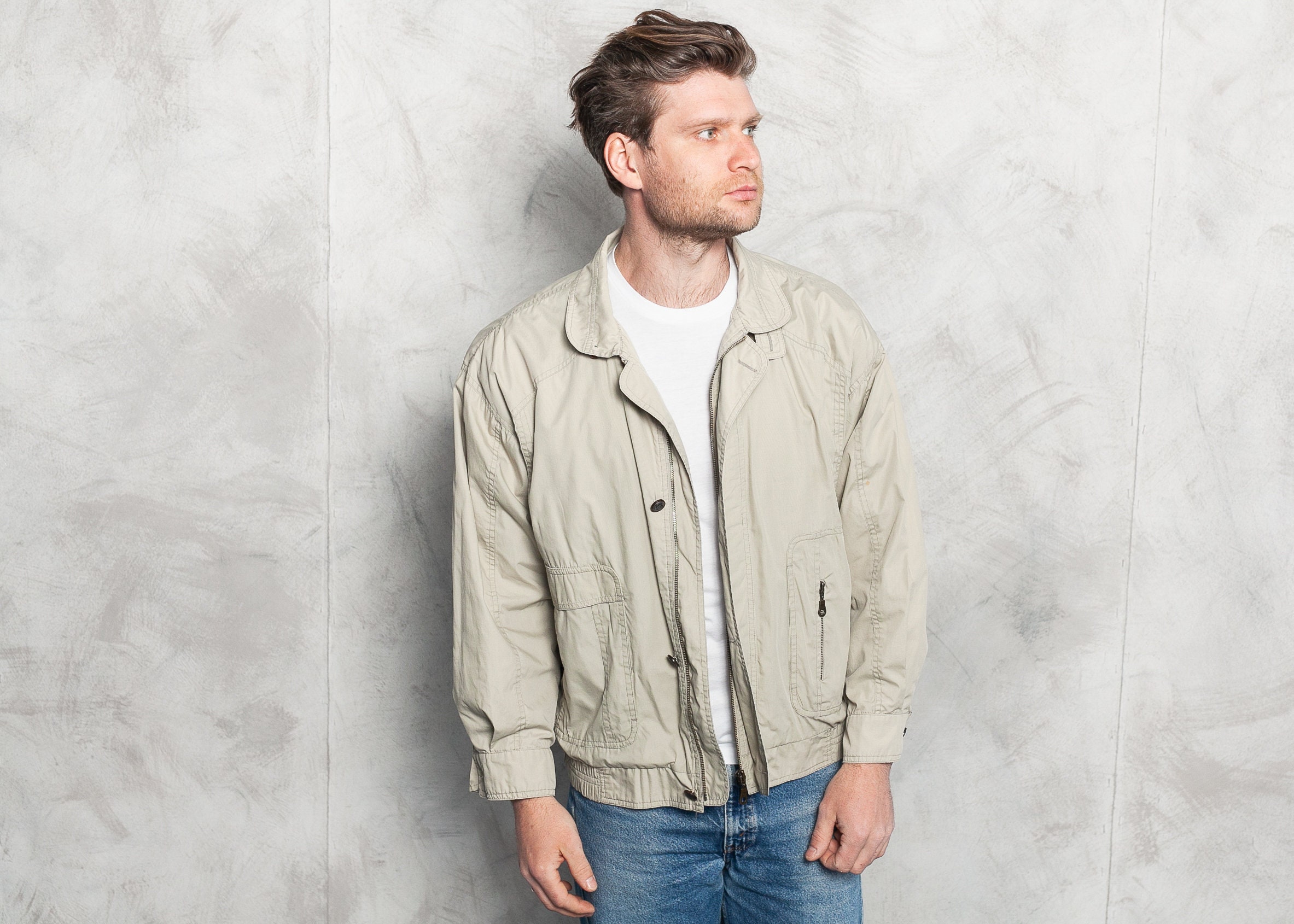 Grey Spring Jacket . Vintage Men's 1990s Casual Jacket Lightweight ...