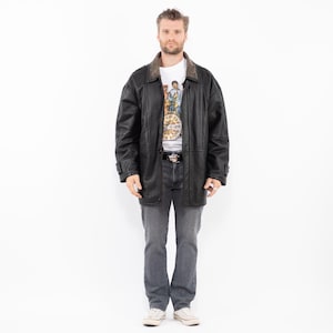 Vintage Men Black Sheepskin Coat, Size L/XL Men Sheepskin Coat, Black Leather Coat,  Marlboro Man Coat, Mens Clothing, Americana Style