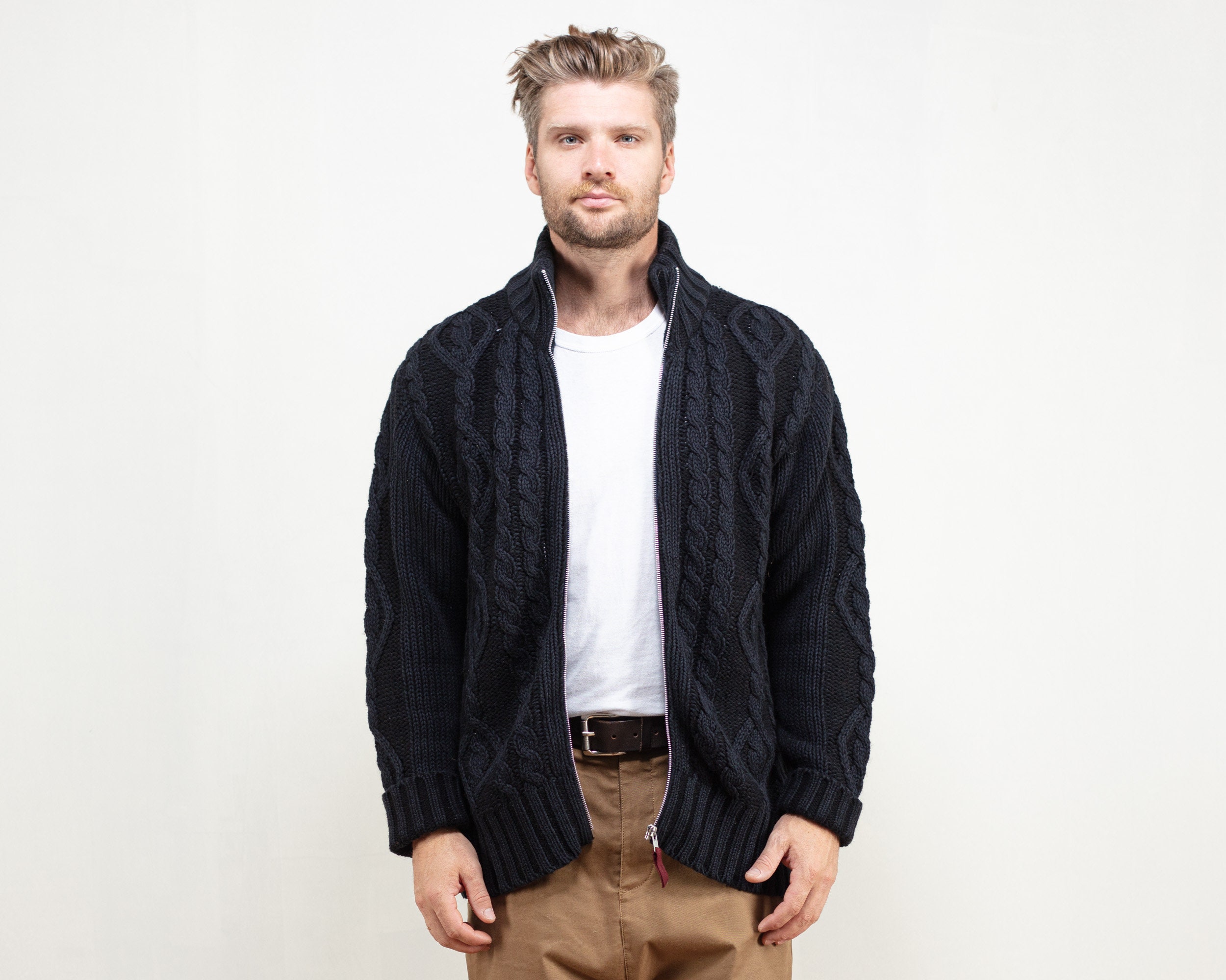 Marlboro Classics Cardigan Men blue vintage 80s knit cardigan patterned ...