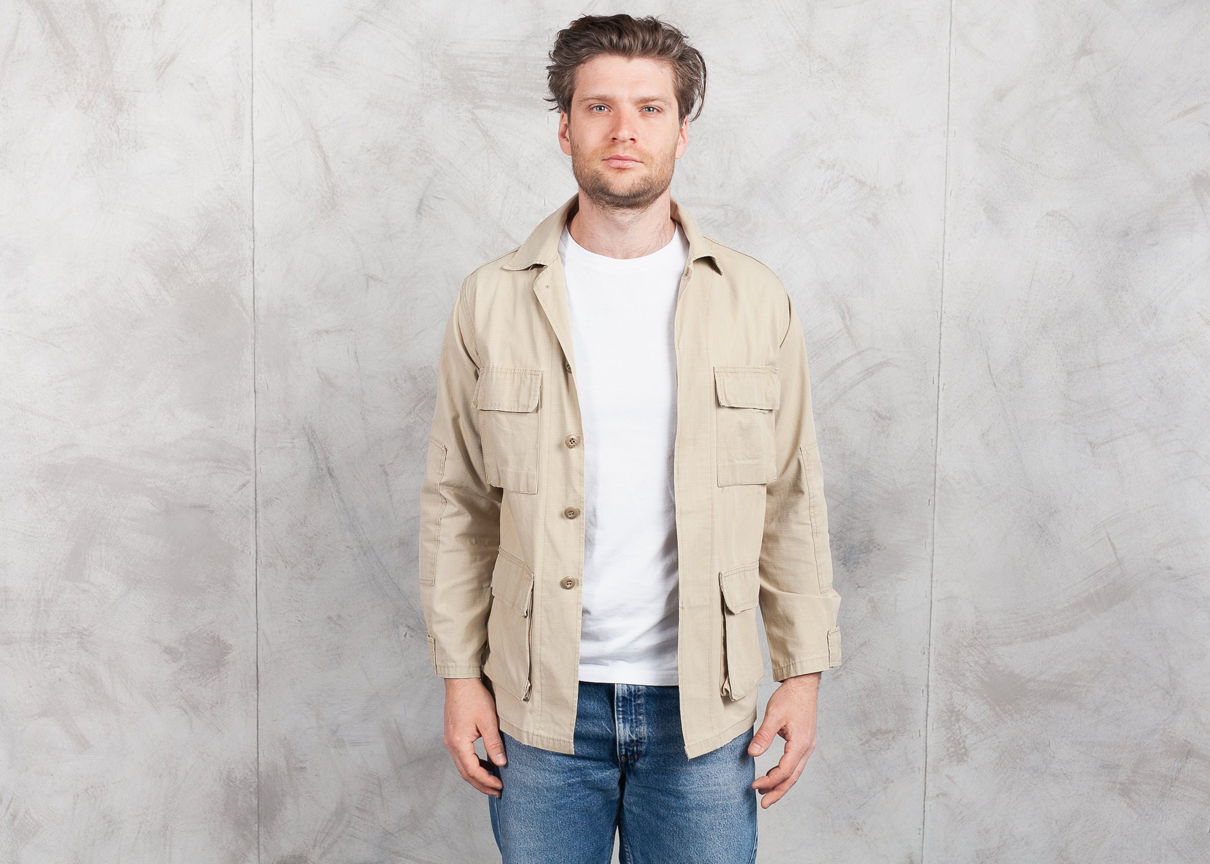 beige military jacket