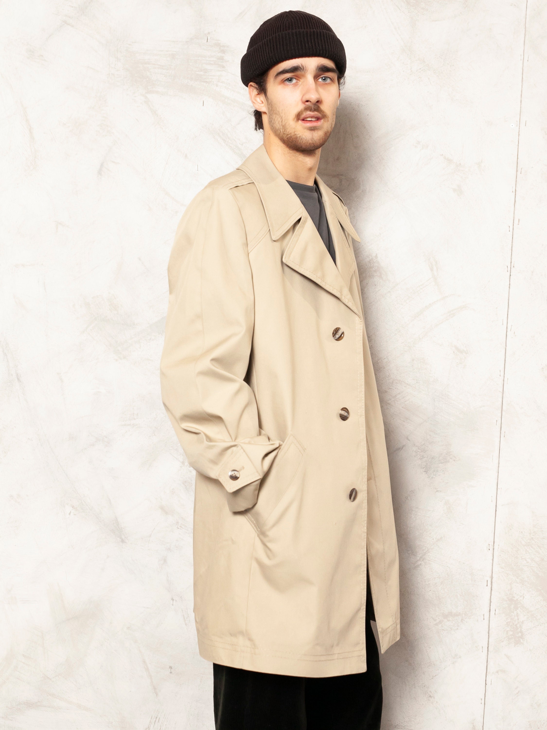 80's Mac Coat duster vintage men 1980's long jacket beige outerwear men clothing boyfriend gift