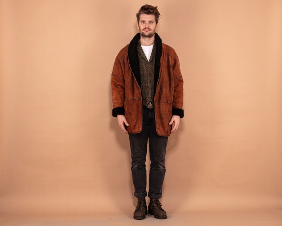 Oversized Sheepskin Coat, Size Large L, Men Vinta… - image 1