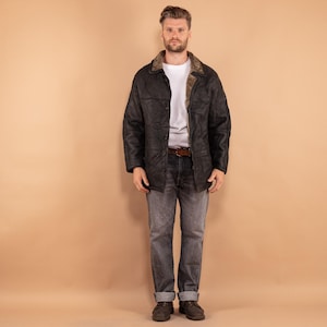 Black Sheepskin Coat, Men Size M Sheepskin Coat, Men Shearling Coat, Retro Leather Coat, Black Western Coat, Vintage Clothing, BetaMenswear