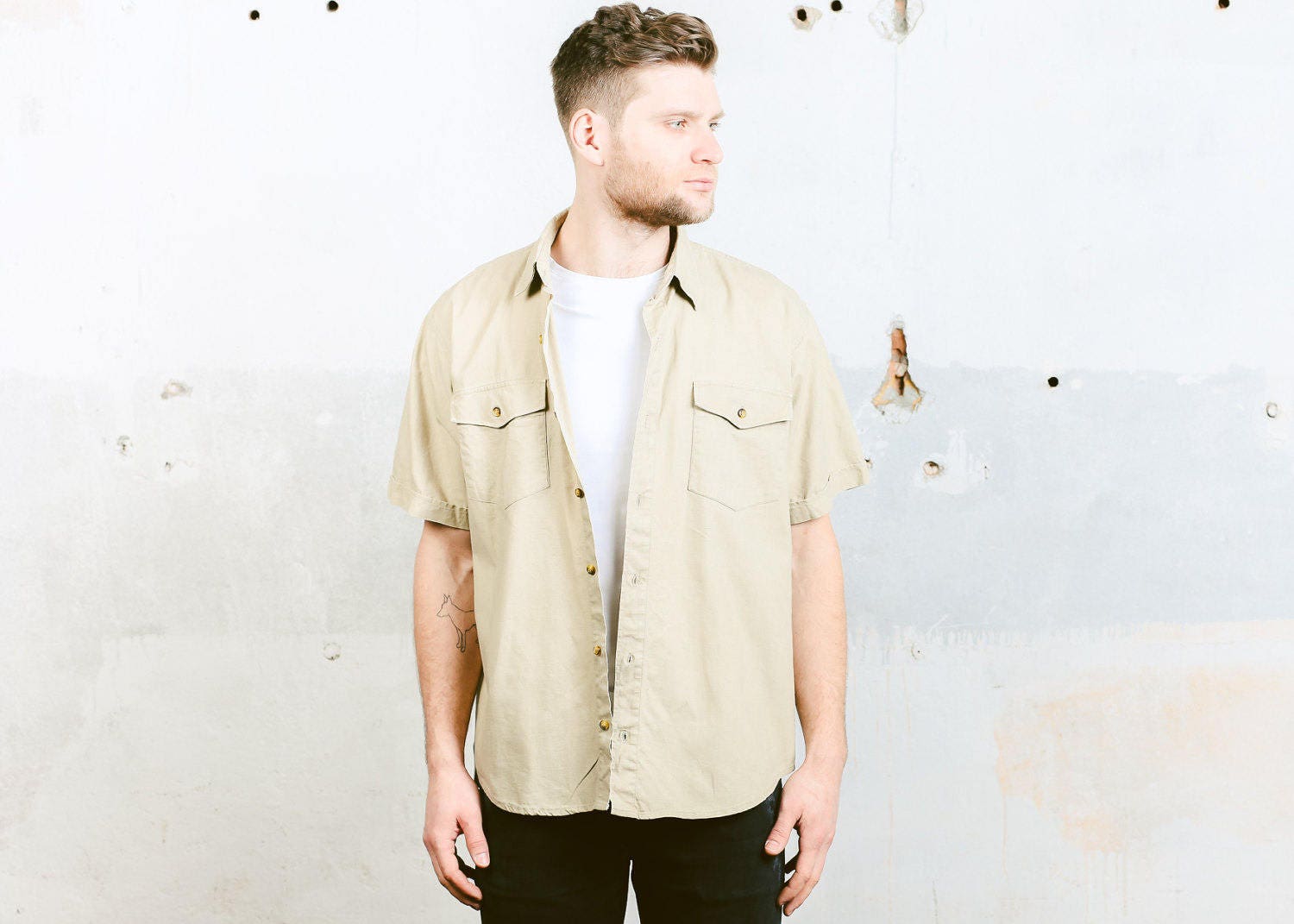 Shirt . Beige Vintage 90s Shirt 