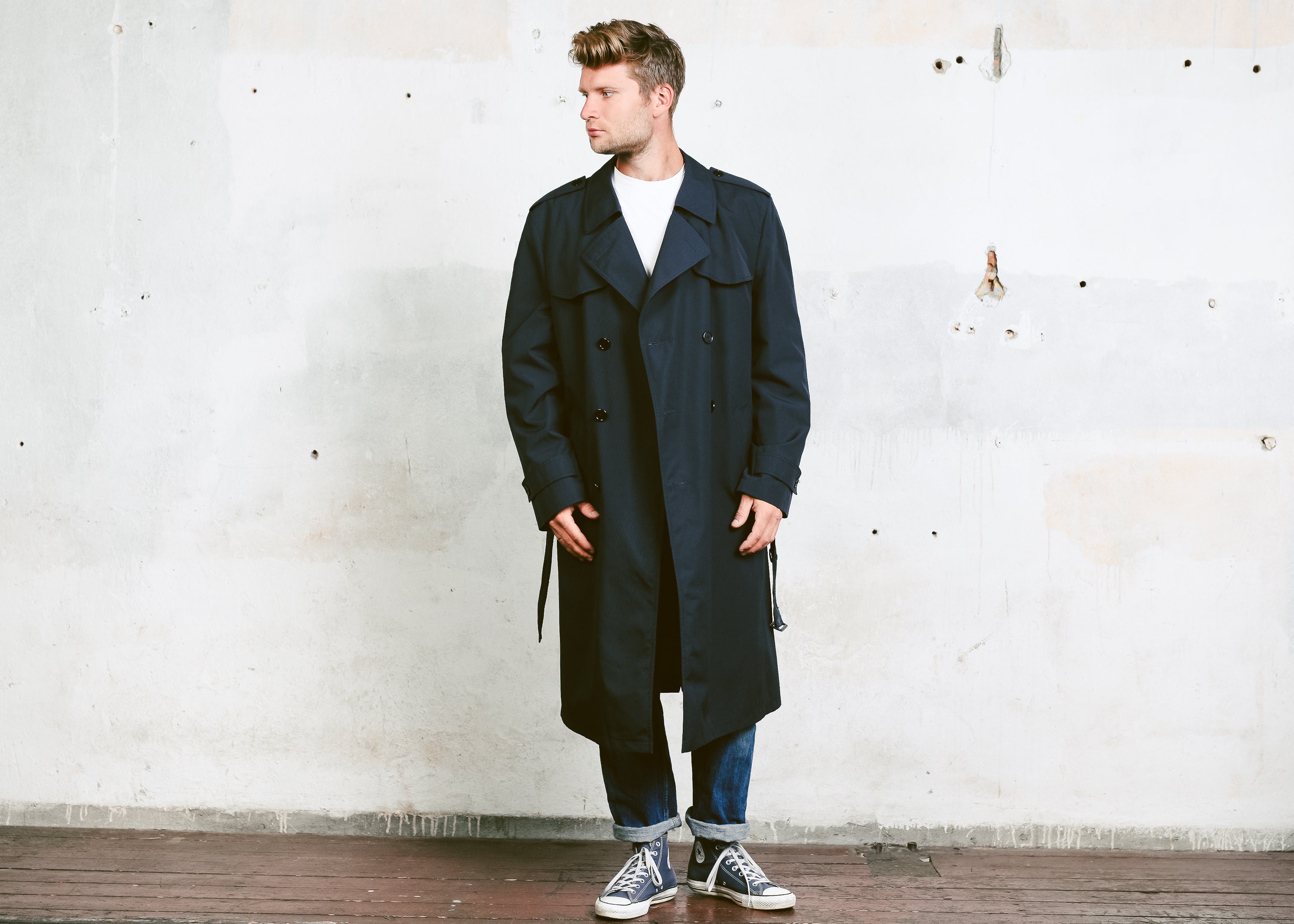 navy blue duster coat