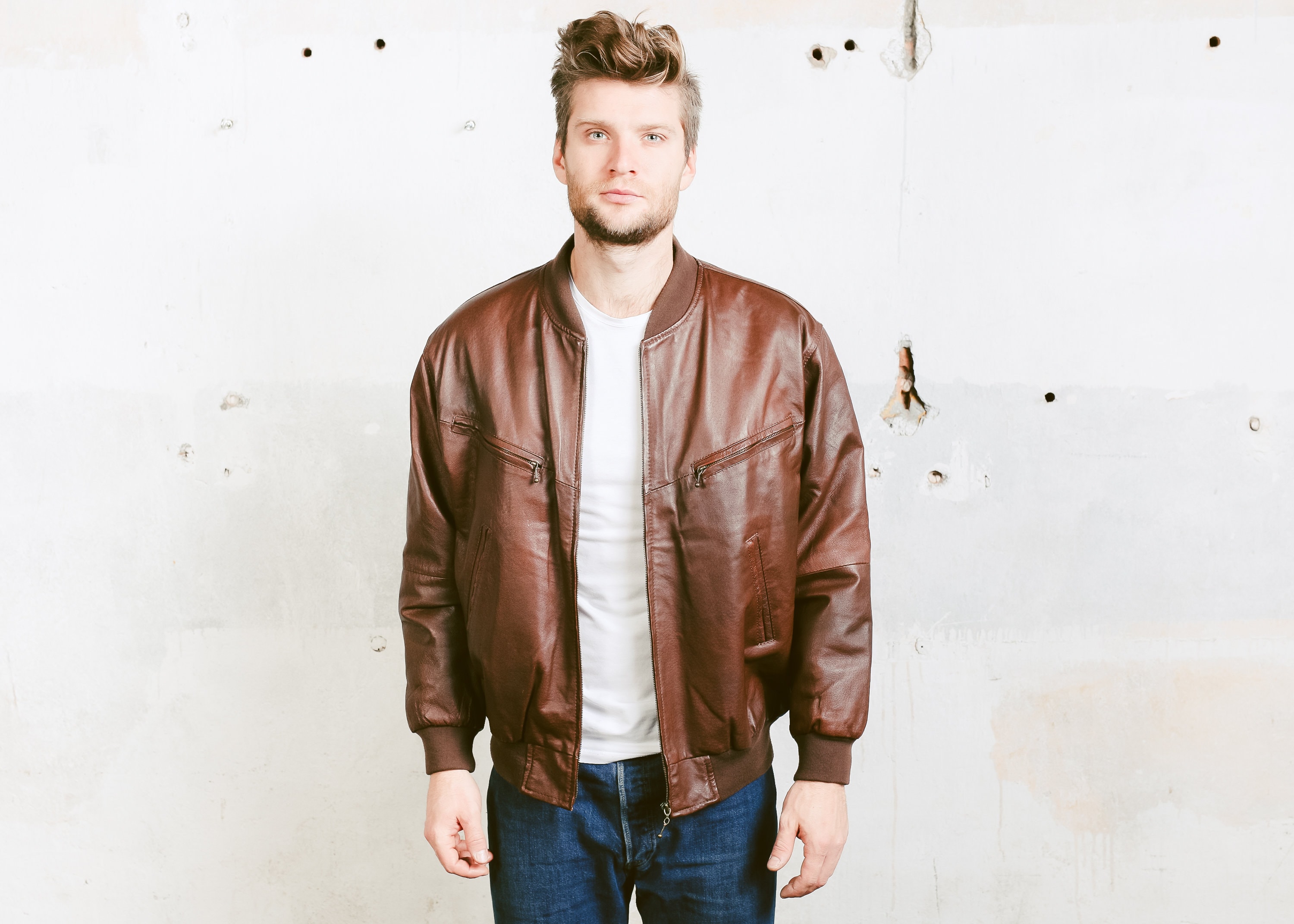 1980s leather bomber jacket