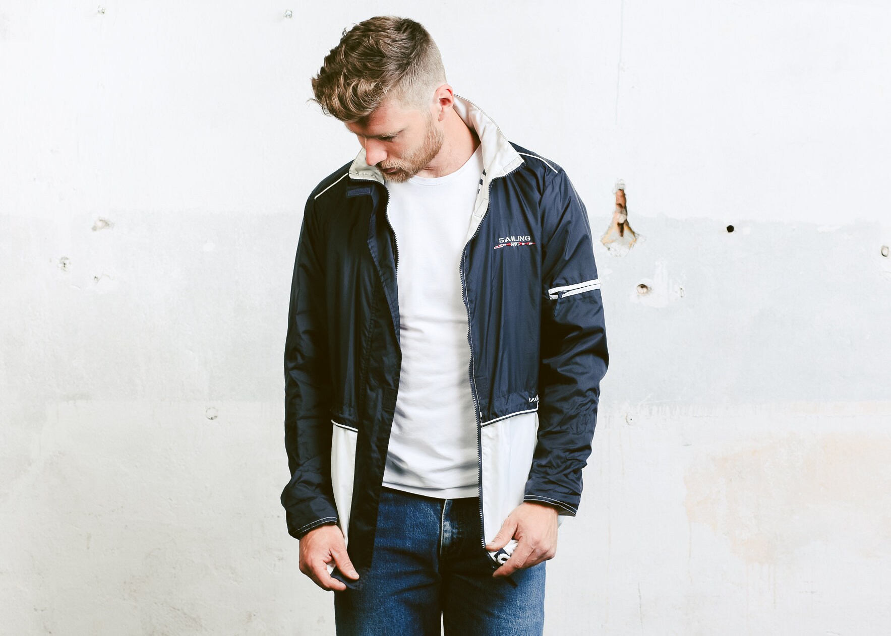 Men Sailing Jacket . 90s Sailing Coat Vintage 1990s Windbreaker Shell