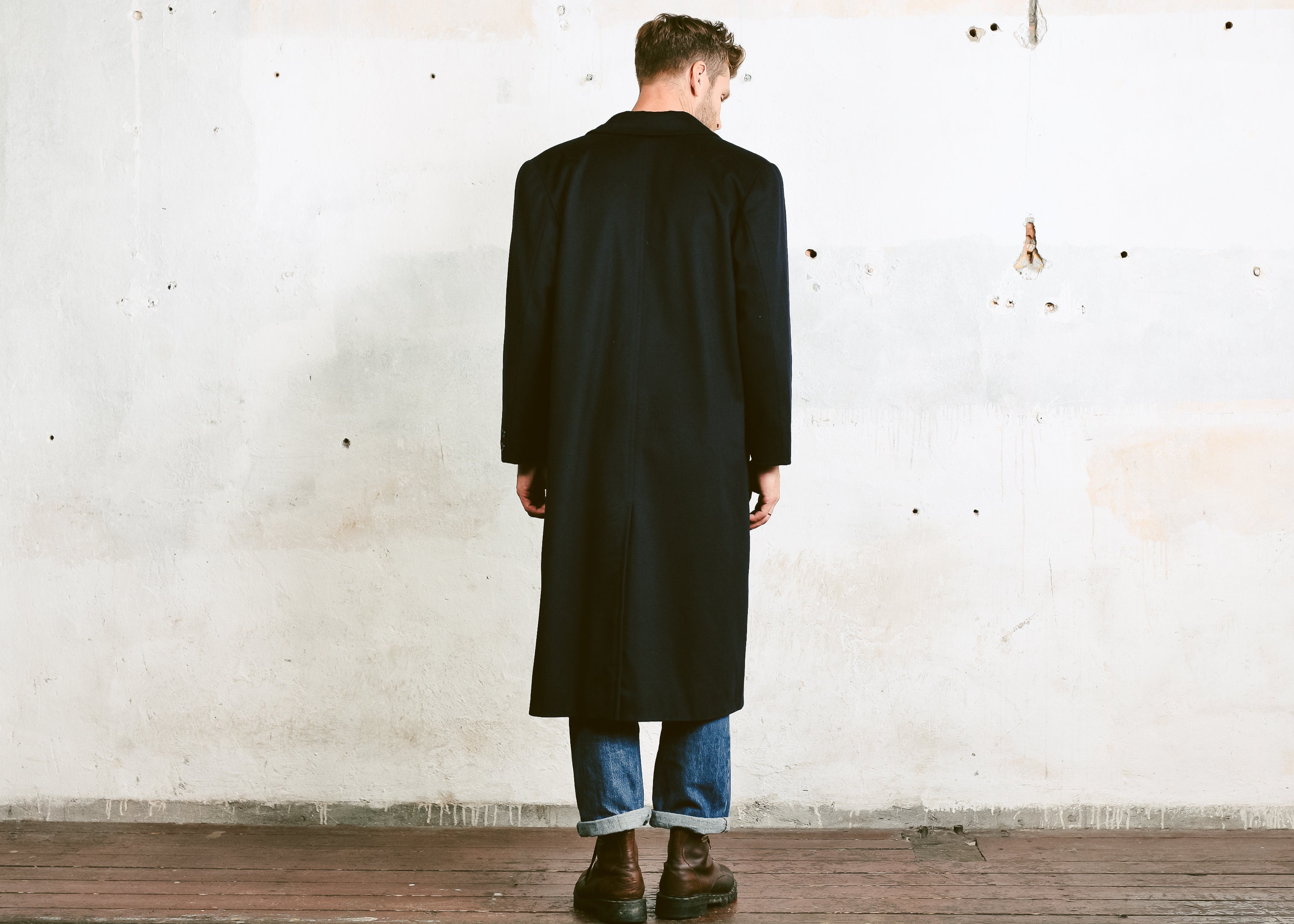 Wool Blend Coat . Vintage 80s Oversized Men Jacket Men's Long Coat ...