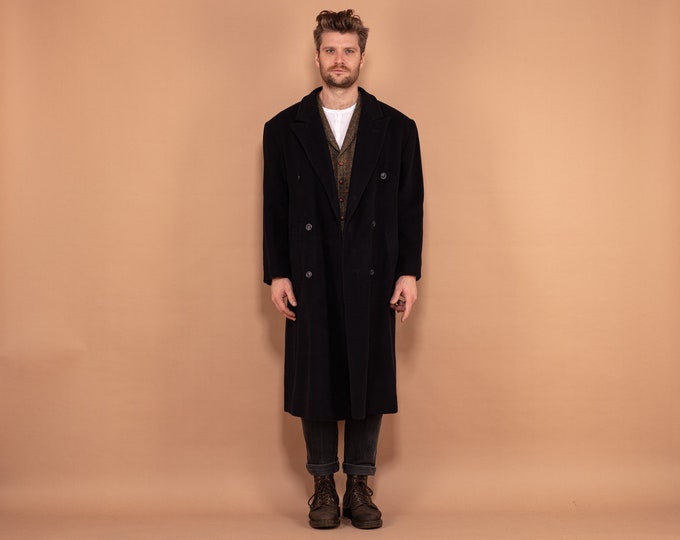 Wool and Cashmere Overcoat 00's, Size M Vintage Greatcoat, Navy Blue Wool Coat, Vintage Maxi Coat, Peaky Blinders Long Coat, Retro Outerwear