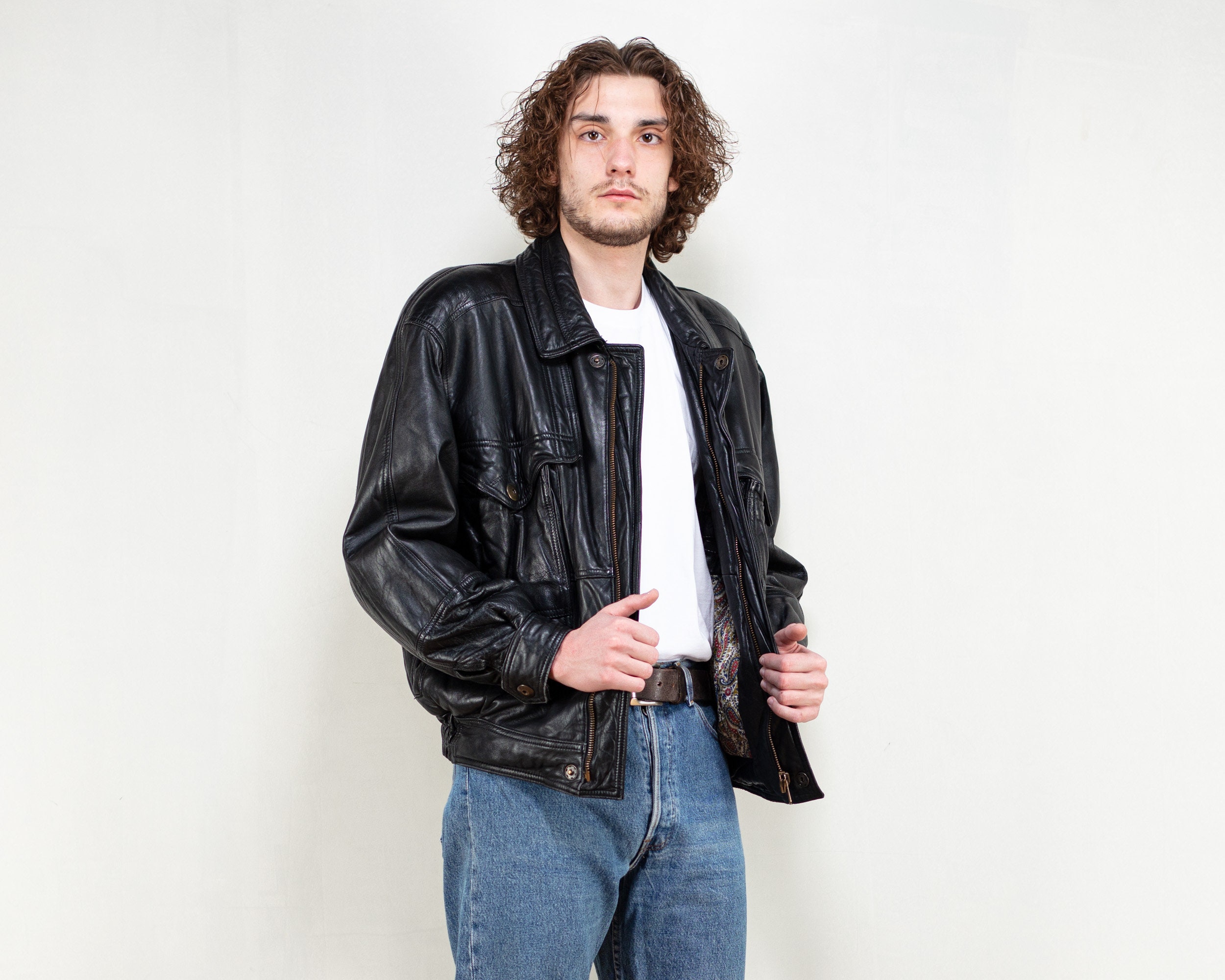 Men's Black Leather Bomber Jacket - Jack | Primehide Leather