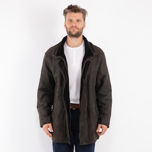 90&#39;s Gray Sheepskin Coat, Size S/M Vintage Shearling Coat, Retro Leather Coat, Shearling Coat, Men&#39;s Leather Coat, Hooded Sheepskin Coat