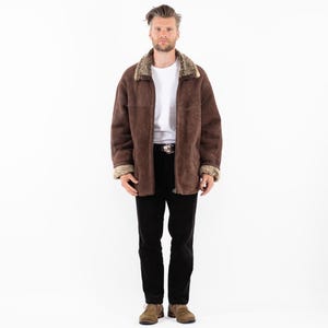 90s Men&#39;s Brown Sheepskin Coat, Size XL Vintage Shearling Coat, Retro Leather Coat, Yellowstone Coat, Rugged Western Coat, Mens Clothing