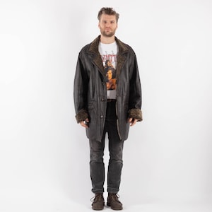 90&#39;s Brown Sheepskin Coat, Size L/XL Vintage Shearling Coat, Retro Leather Coat, Yellowstone Style, Rugged Western Sheep Coat, Mens Clothing