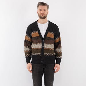 80s Men Patterned Cardigan, Men&#39;s Size M Button Up Cardigan, Cozy Wear, Vintage Wool Jacket, Retro Knitwear, Vintage Boho, Cottagecore