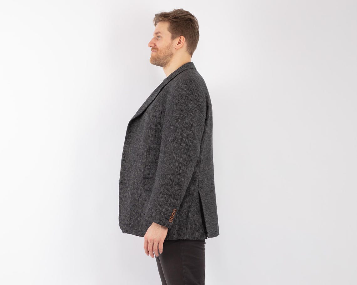 90s Vintage Gray Wool Blazer, Retro Sport Coat, Men's Size L/XL, foto 3 di 5
