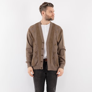 70s Men Beige Cardigan, Men Size M Button Up Cardigan, Cozy Wear, Vintage Wool Jacket, Retro Knitwear, Vintage Boho, Minimalist, Cottagecore
