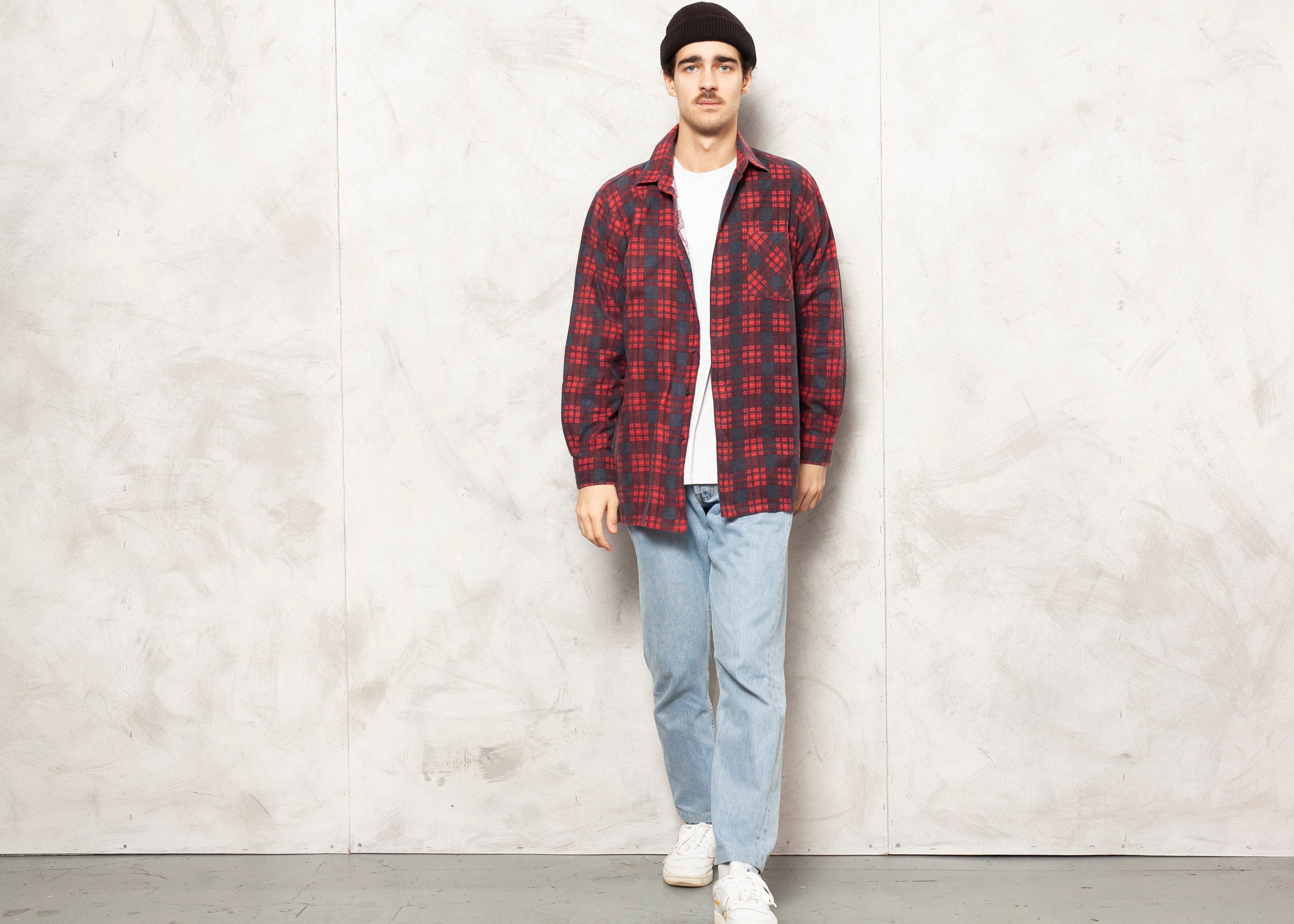 Plaid Flannel Shirt Vintage 90s Cotton Shirt Casual Woodcutter Shirt ...