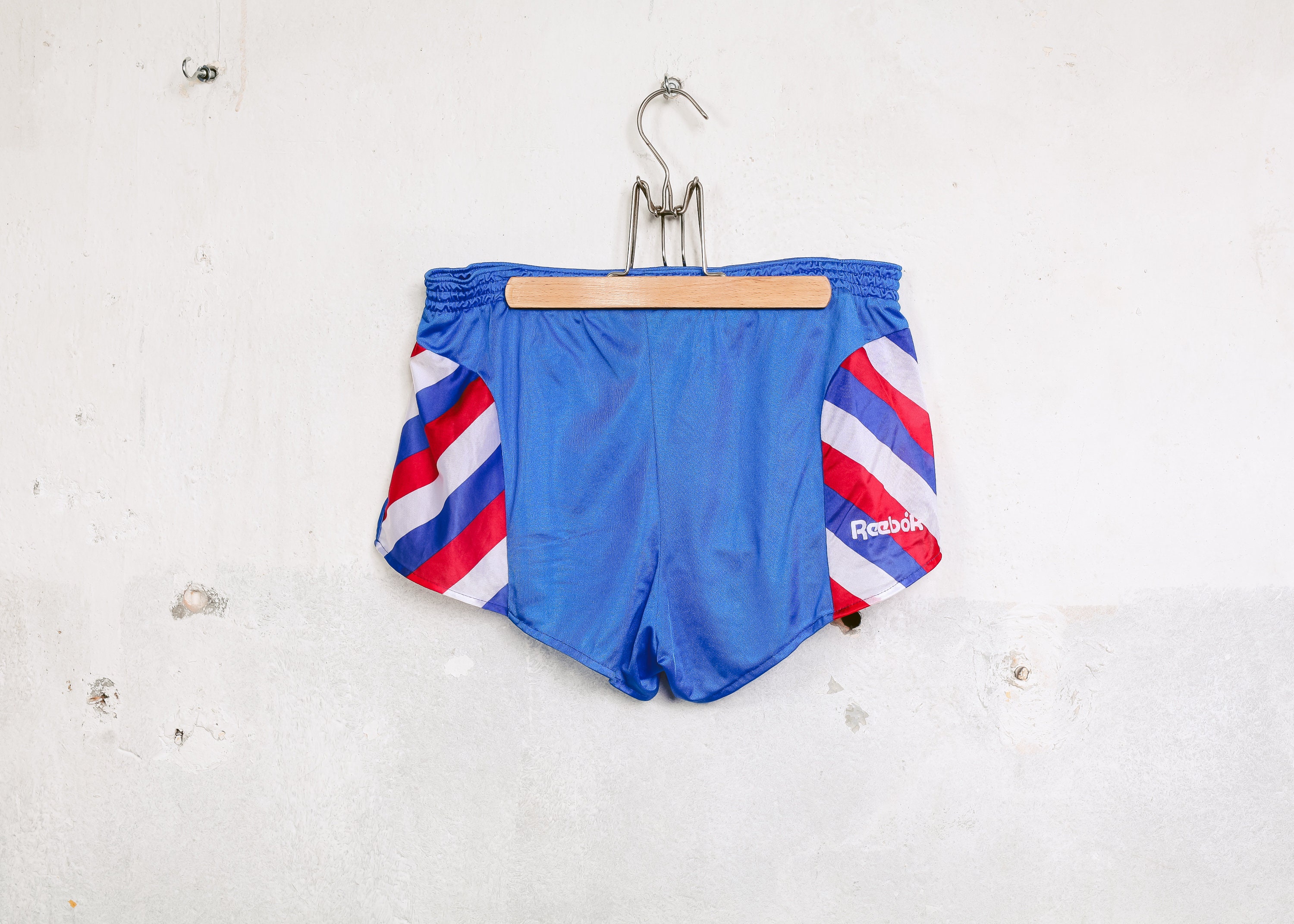 Vintage 80s Reebok Swim Trunks . Patterned Retro Swimwear Swim Briefs Red 80s Beach Shorts . size