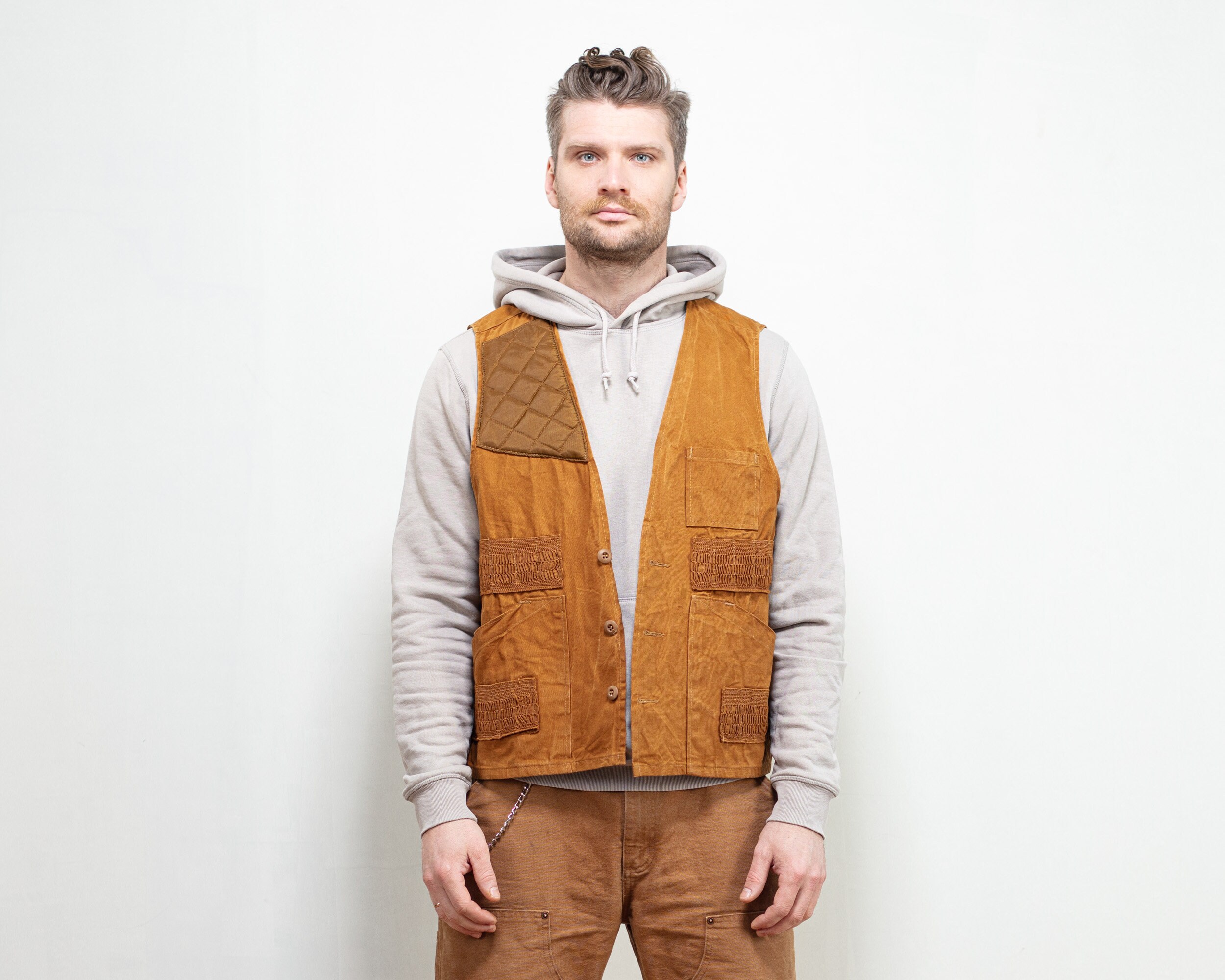 Vintage Sears 60's duck hunting vest brown men 1960's hunter waistcoat