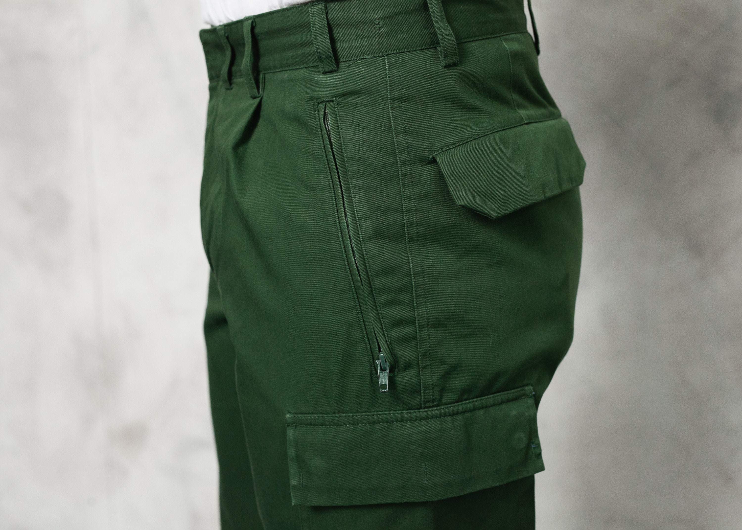 Vintage Army Surplus Trousers . Men Military Pants Khaki Green Thick