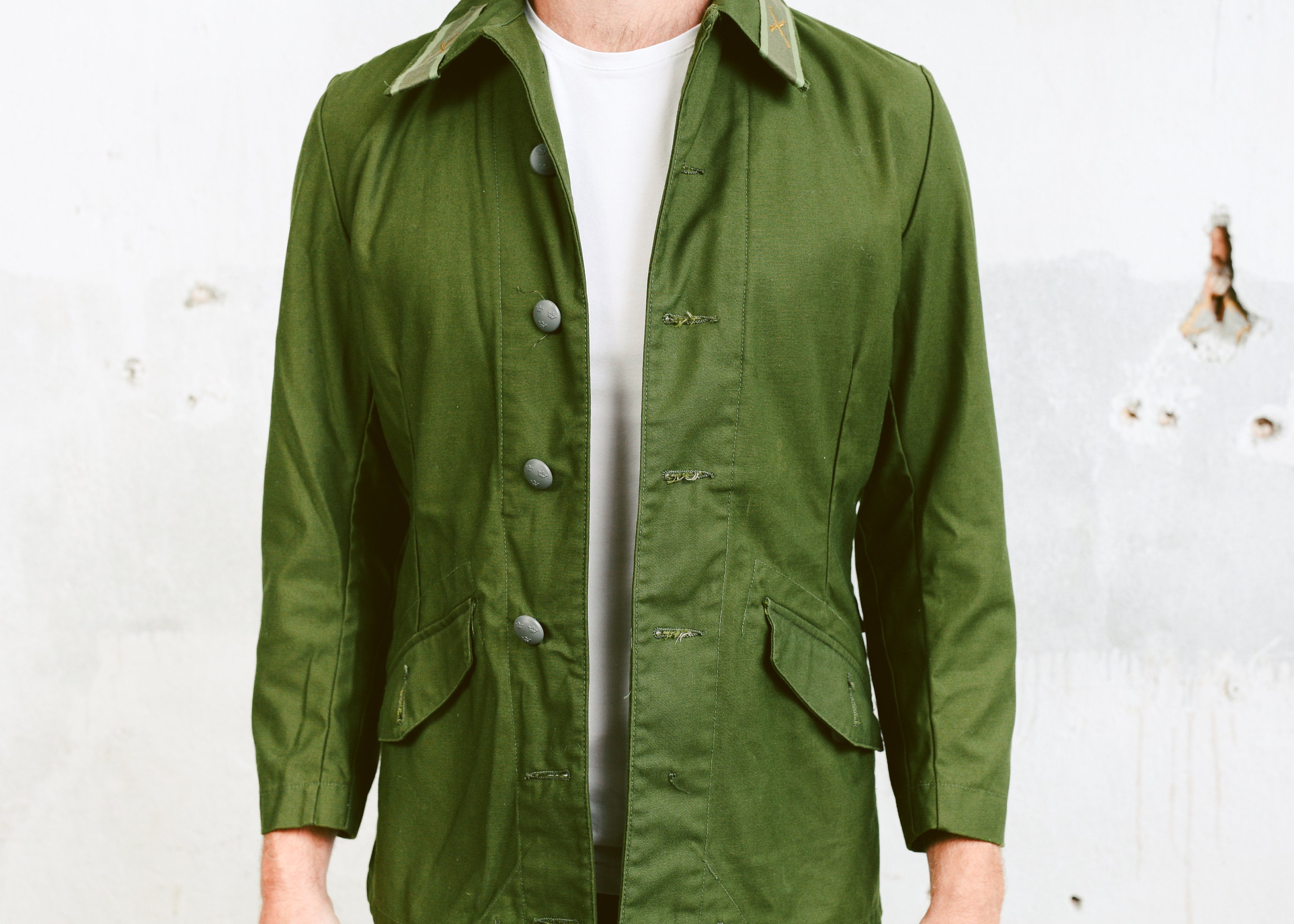 Vintage 70s Mens Green Army Coat . Swedish PARKA Jacket Distressed ...