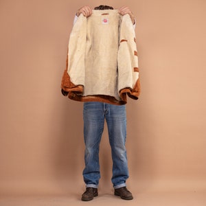 Western Suede Sherpa Coat 70's, Size Medium, Vintage Caramel Brown Cowboy Coat, Retro 70s Insulated Jacket, Double Breasted Boho Winter Coat image 4