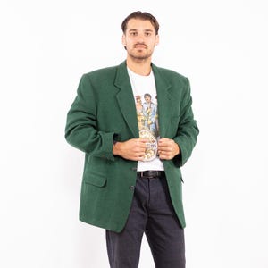 90s Green Wool Blend Blazer, Men Size L/XL Vintage Wool Jacket
