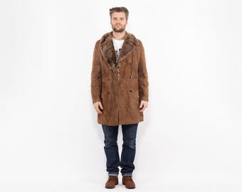 70s Vintage Wildleder Sherpa-Mantel im Western-Cowboy-Stil, Herrengröße M/L