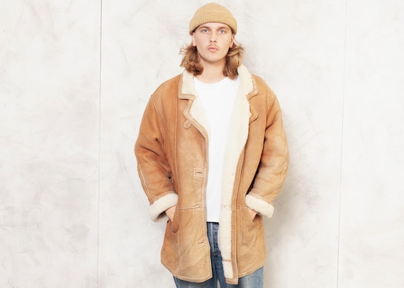 Sheepskin Shearling Coat Vintage 70s Winter Coat M
