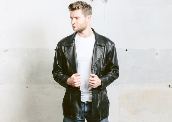 80s black leather jacket